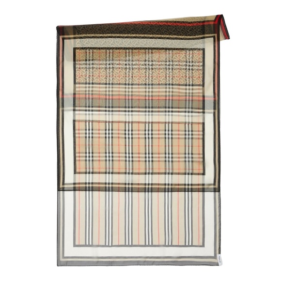 Burberry Scarf Triple Check Stripe Novelty Oblong Silk New - Picture 2 of 5